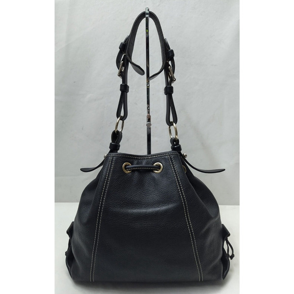 Dooney & Bourke Black Pebbled Leather Drawstring Shoulder Bag - Picture 2 of 16